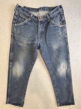 Vintage Round House Jeans Men's 34x30 Blue Distressed Denim Pants Made in USA